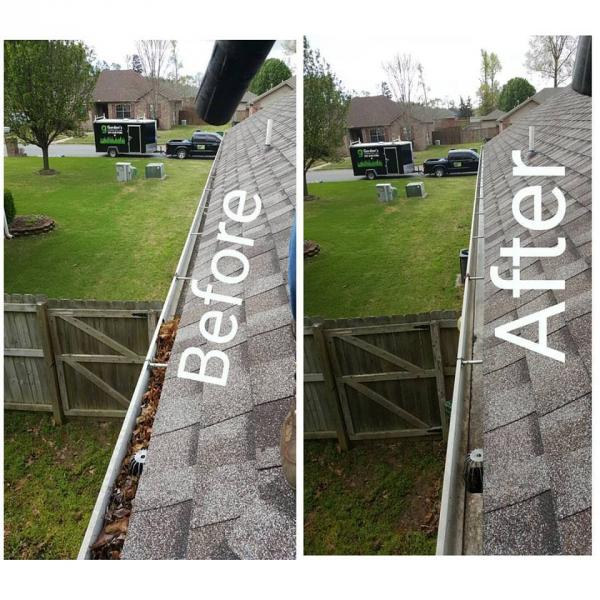 Before and after removing leaves from gutters.